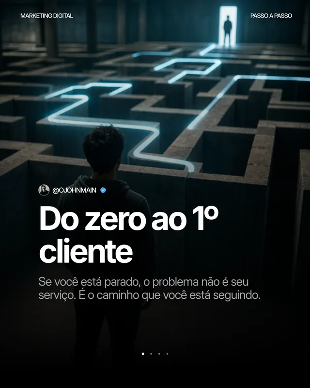 Carrossel gerado no Creatools: "Do zero ao 1º cliente", capa escura sobre foto de um labirinto