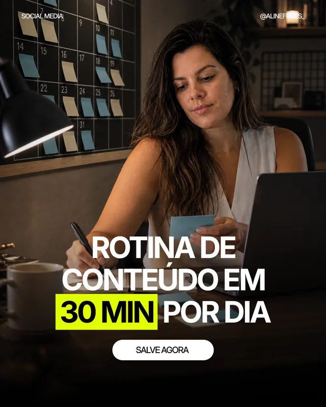 Carrossel gerado no Creatools: "Rotina de conteúdo em 30 min por dia", com "30 min" marcado em amarelo